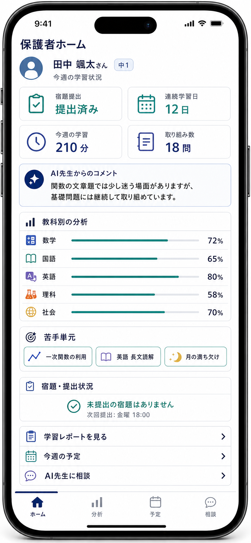 保護者ホーム画面